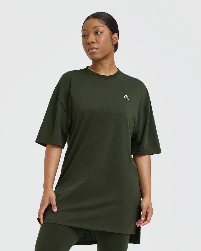 Classic Oversized Longline T-Shirt | Khaki