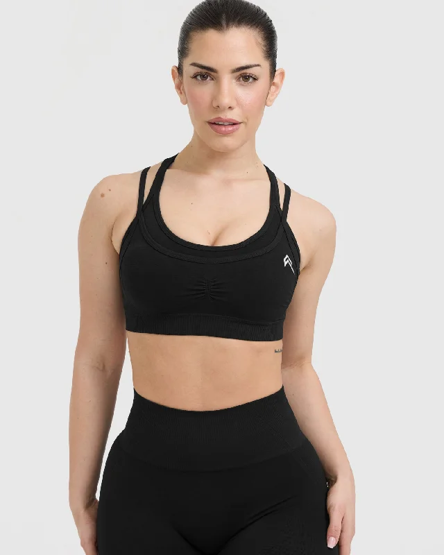 Effortless Seamless Layered Sports Bra | Black