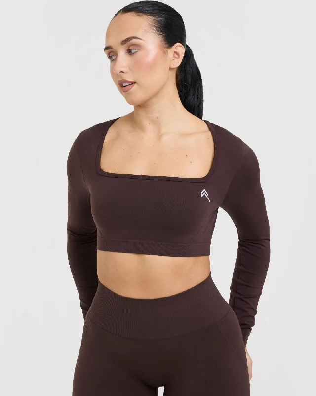 Effortless Square Neck Crop Long Sleeve Top | Plum Brown