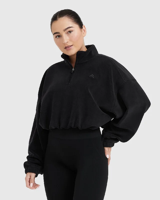 Fleece Oversized Crop 1/2 Zip Sweatshirt | Black