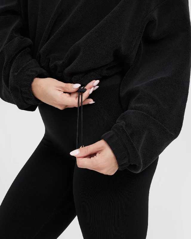 Fleece Oversized Crop 1/2 Zip Sweatshirt | Black