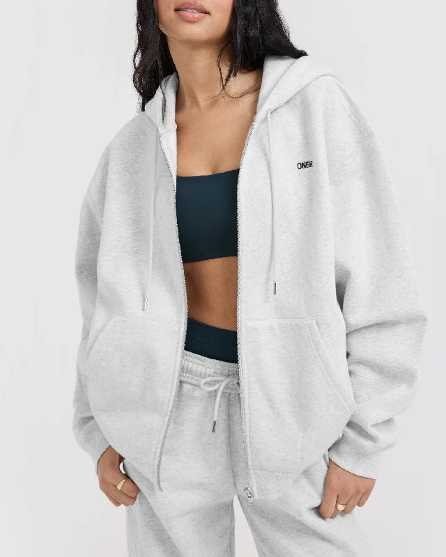 Foundations Zip Through Hoodie | Light Grey Marl