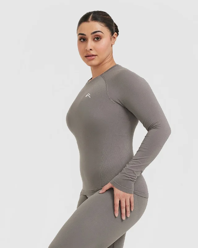 Go To Seamless Fitted Long Sleeve Top | Ash Grey