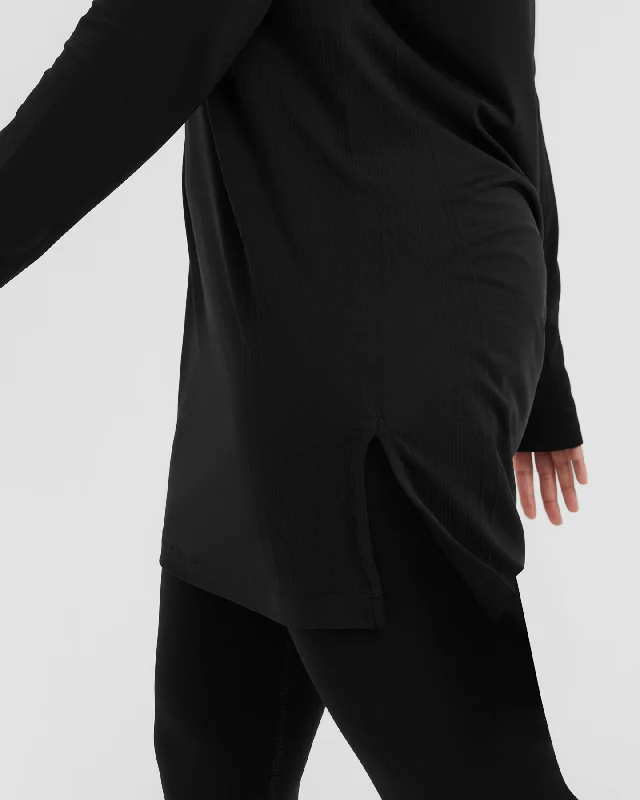 Go To Seamless Loose Long Sleeve Longline Top | Black