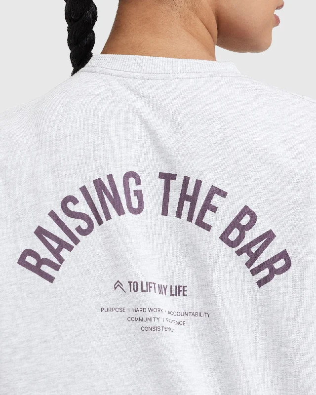 Raising The Bar Graphic Unisex Long Sleeve Top | Light Grey Marl