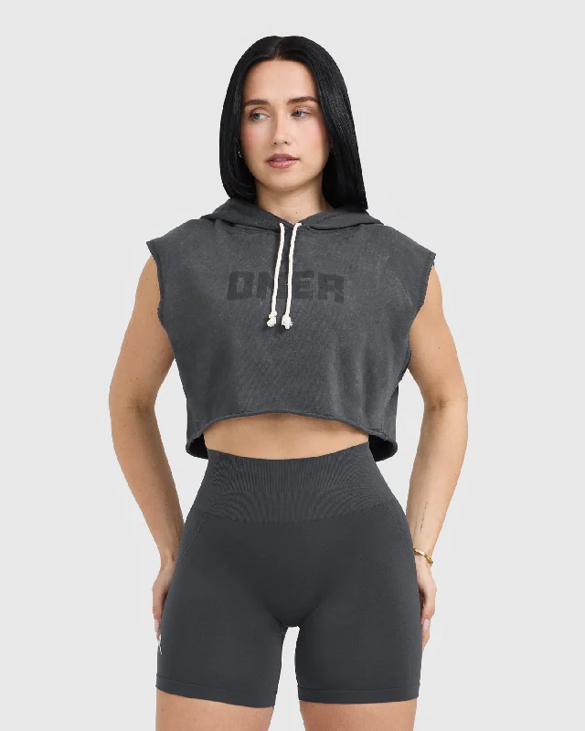 Raw Lounge Sleeveless Crop Hoodie | Coal