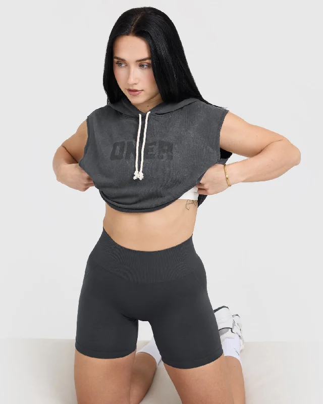 Raw Lounge Sleeveless Crop Hoodie | Coal