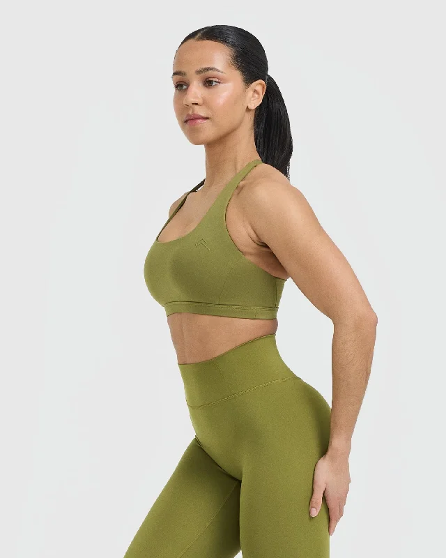 Timeless Square Neck Sports Bra | Olive Green