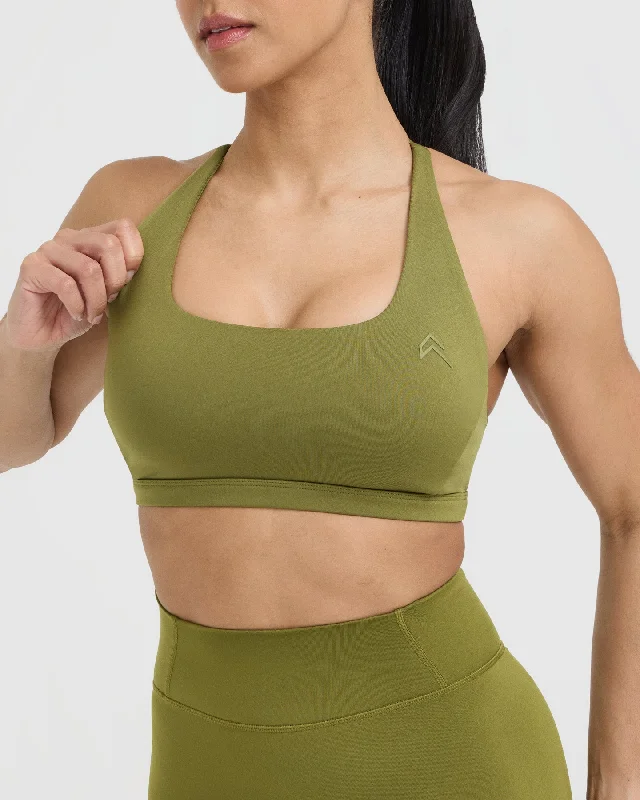 Timeless Square Neck Sports Bra | Olive Green