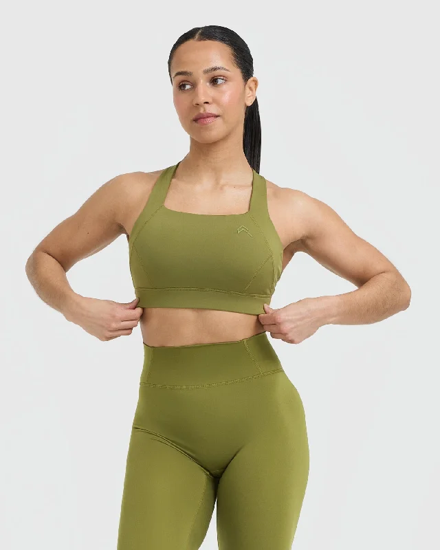 Timeless Wide Strap Sports Bra | Olive Green