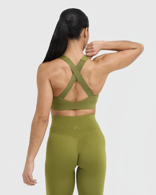 Timeless Wide Strap Sports Bra | Olive Green