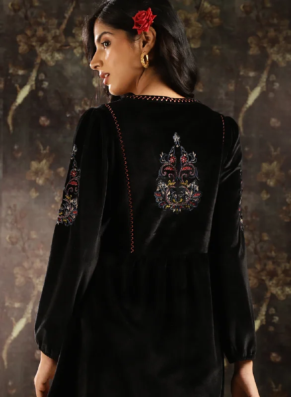 Black Velvet Tunic with Threadwork and Tassels