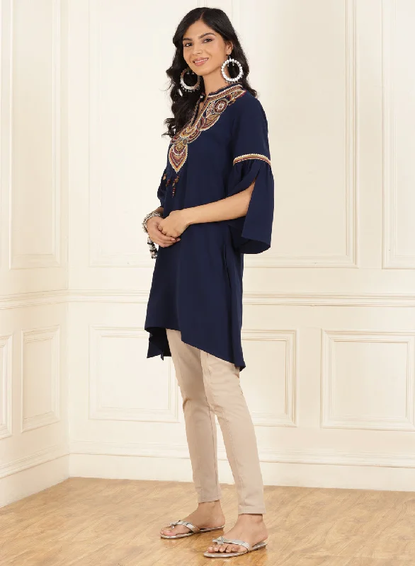 Blue Embroidered Georgette Tunic for Women