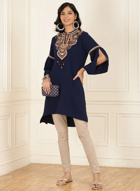 Blue Embroidered Georgette Tunic for Women