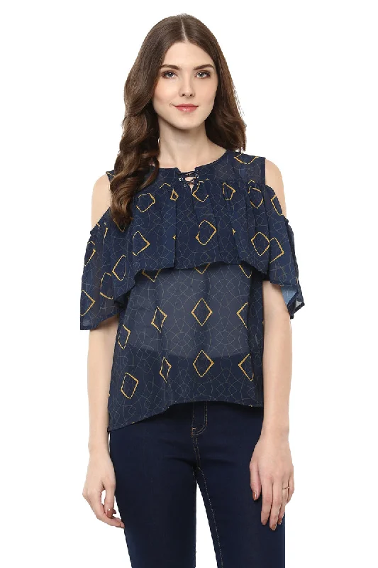 Cold Shoulder Self Designed Casual Top