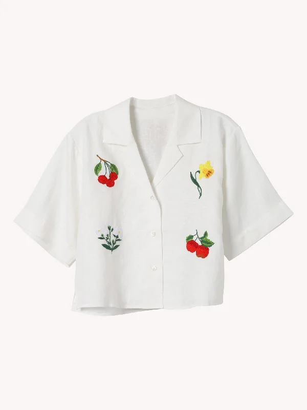 Embroidered Flower Camp Shirt