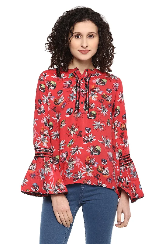 Floral Printed Bell Sleeve Casual Top