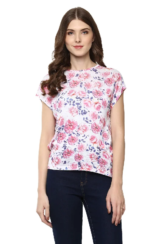 Floral Round Neck Short Sleeve Casual Top