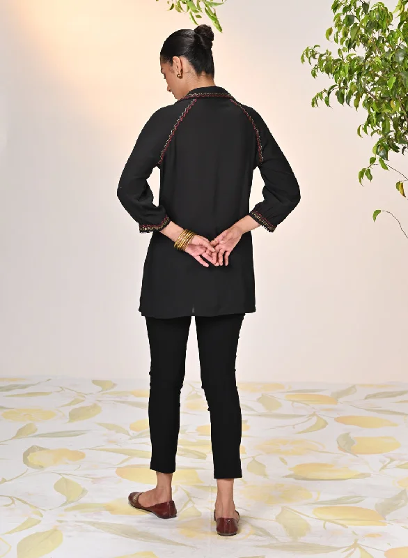 Gul Black Embroidered Crepe Shirt for Women