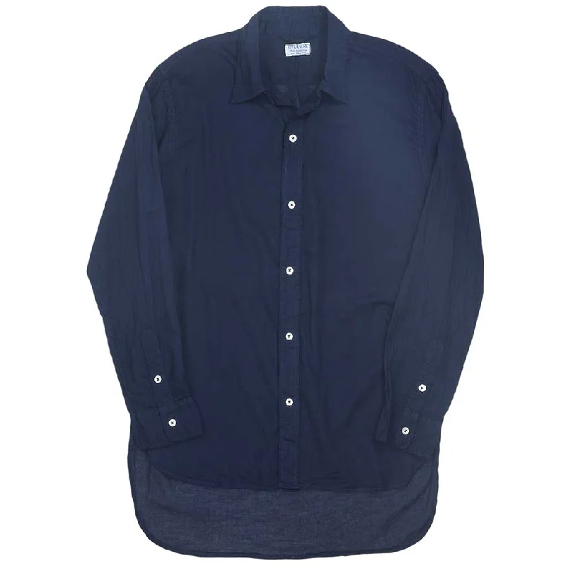 Long Sleeve w/ Tail Voile Boyfriend Shirt - Sapphire