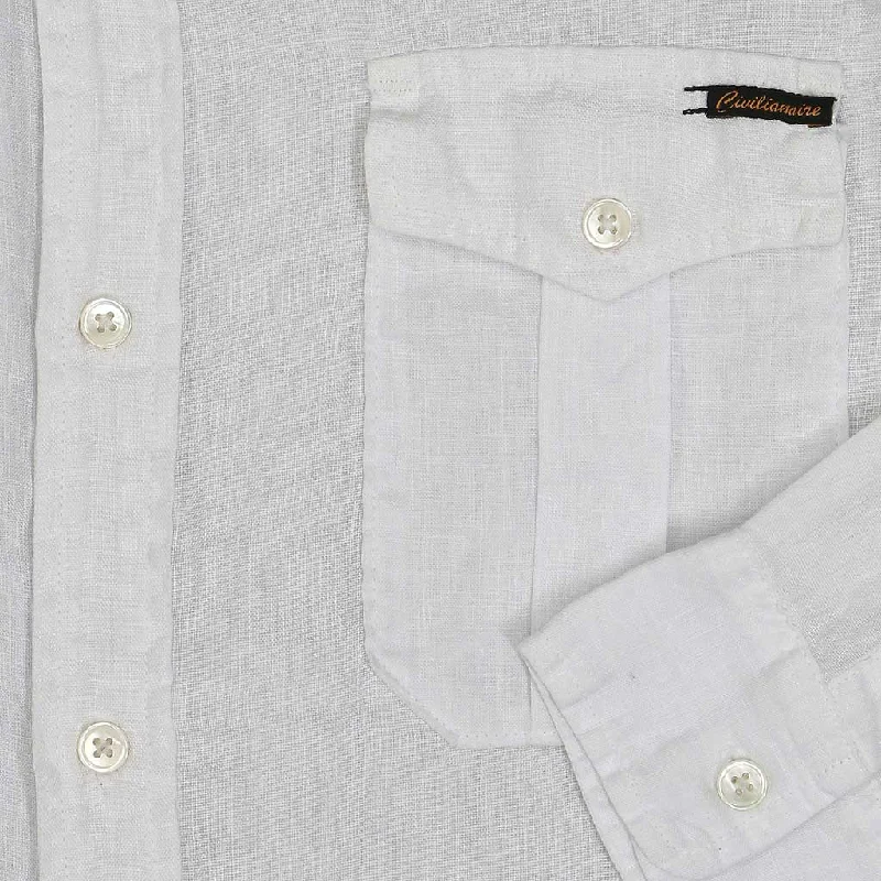 Long Sleeve COLLARLESS Officer Linen Shirt - White