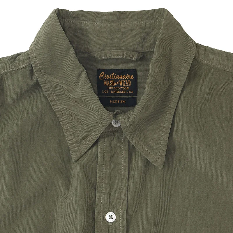 Long Sleeve Light Weight Corduroy Women's Single Pocket Shirt - Soft Olive #3132