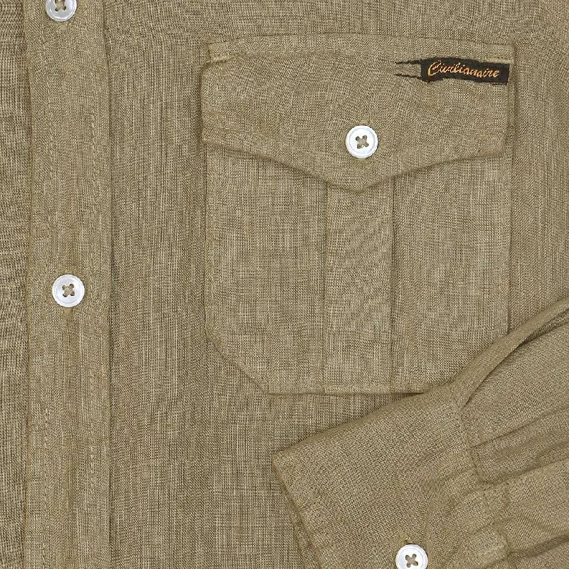 Long Sleeve Officer Linen Shirt - New Khaki