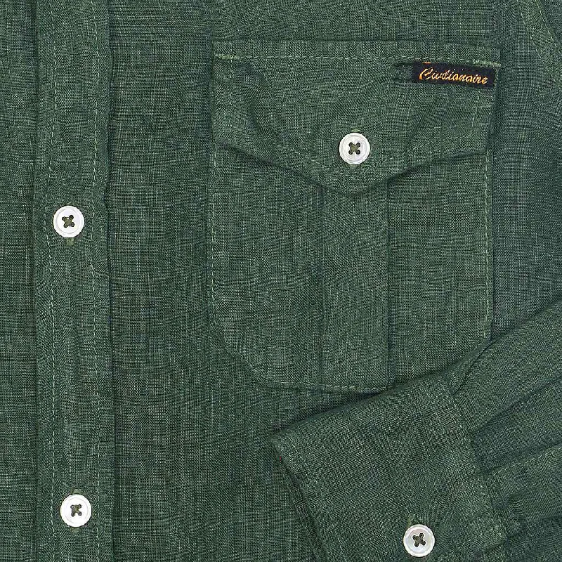 Long Sleeve Officer Linen Shirt - Old Olive