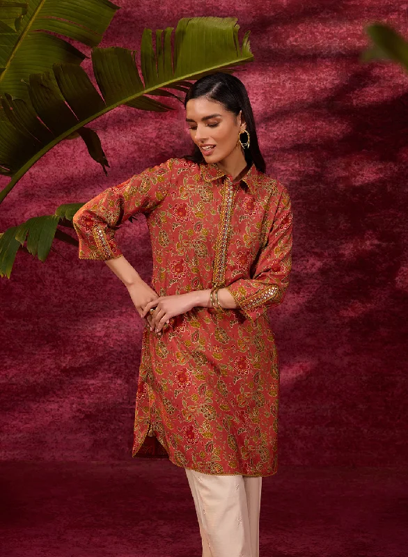 Noor Terracotta Red Printed Cotton Tunic for Women