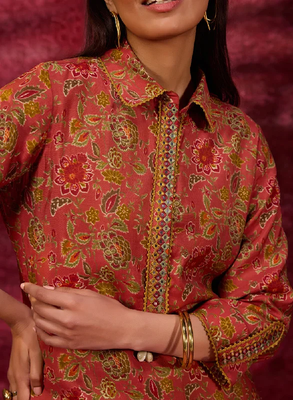 Noor Terracotta Red Printed Cotton Tunic for Women