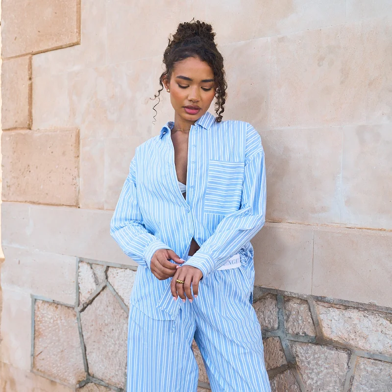 Oversized Pinstripe Shirt - Blue