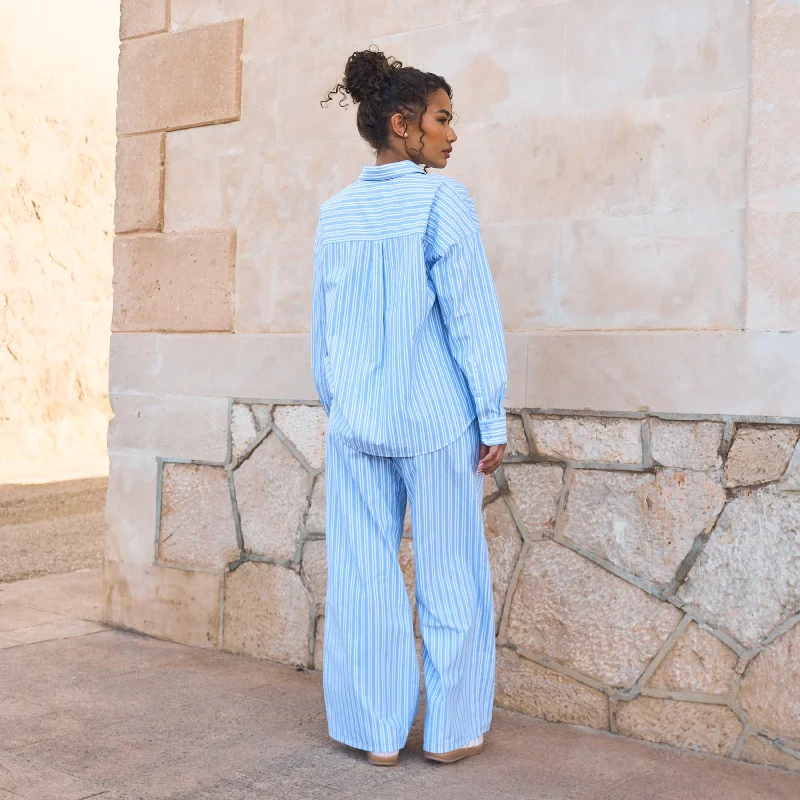 Oversized Pinstripe Shirt - Blue