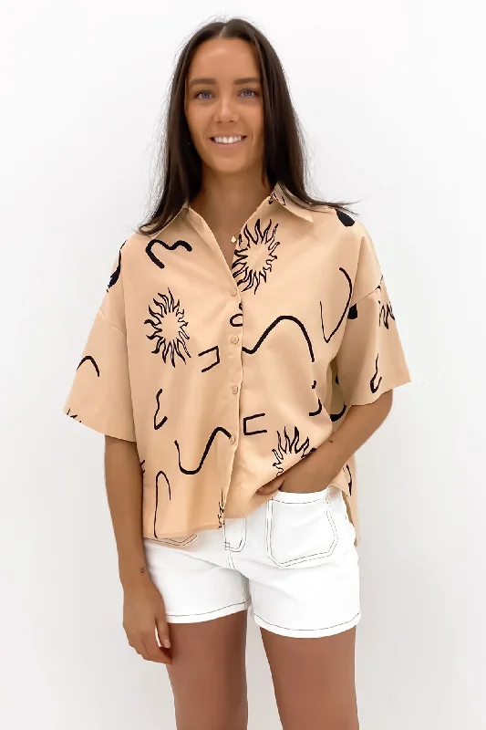 Penny Shirt Beige Black Sun Swirl