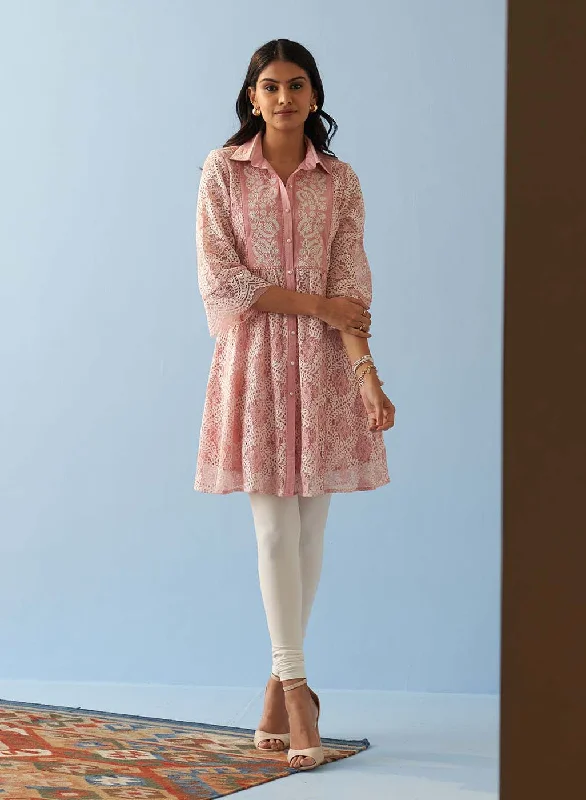 Pink Lace Collared Tunic for Women