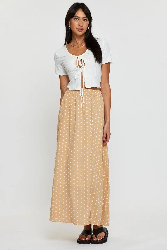 Polka Dot High Waist Front Slit Maxi Skirt