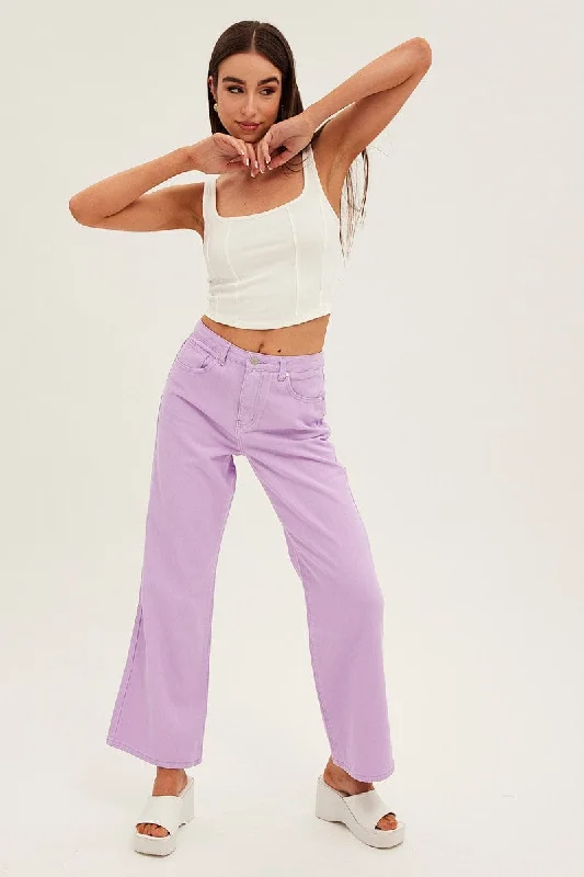 Purple Denim Jeans High Rise Wide Leg