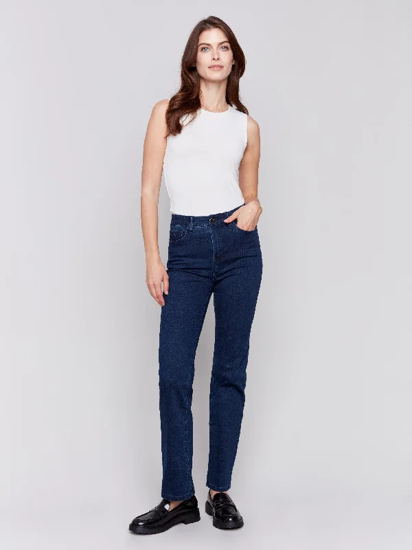 Straight Leg Jeans - Blue Black