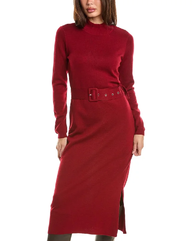 Elie Tahari Mock Neck Wool Midi Sweaterdess