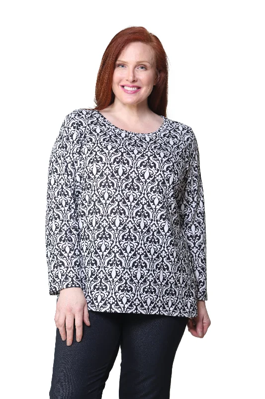 La Cera Baroque Print Pullover Top - Plus Size