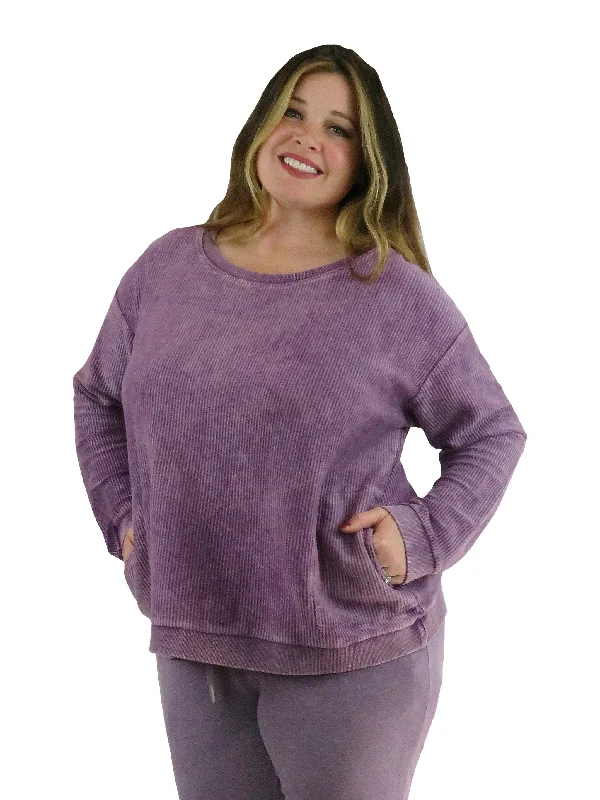 Ottoman Rib Knit Long Sleeve Top- Plus Size