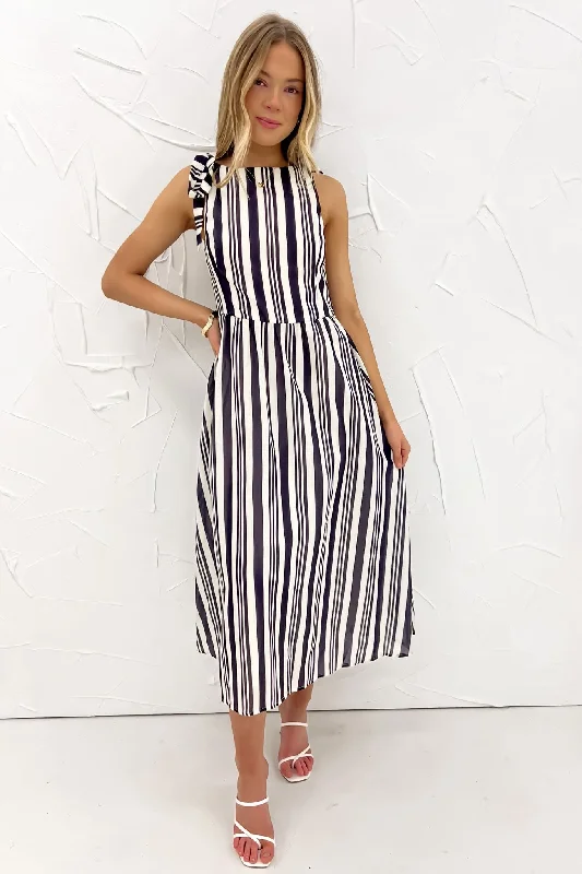 Cassia Midi Dress Charcoal Stripe