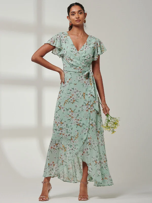 Haylie Frill Chiffon Maxi Dress, Green Floral