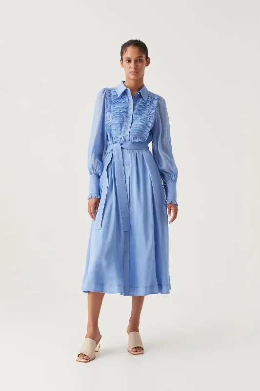 Iris Pleated Bib Midi Dress