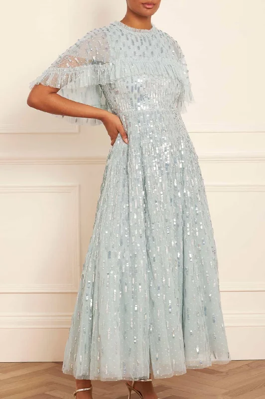 Sequin Dash Cape Ankle Gown