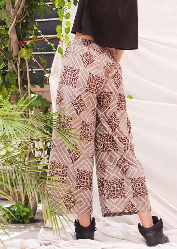 Brown Printed Wrap Pants