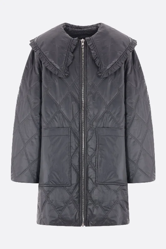 shiny nylon quilted midi jacket