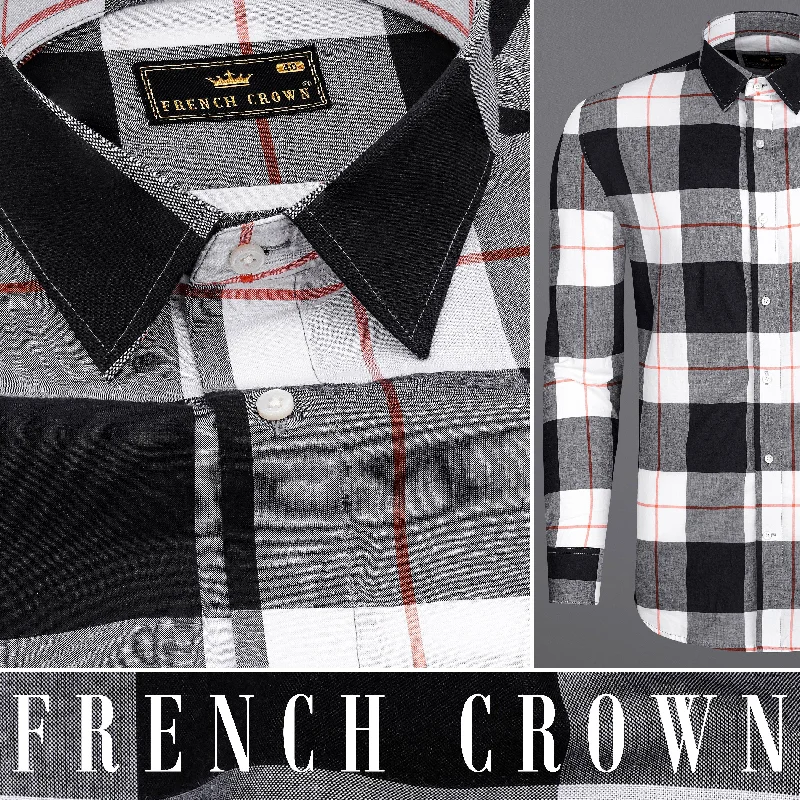 Bright White and Jade Black Checked Premium Cotton Shirt