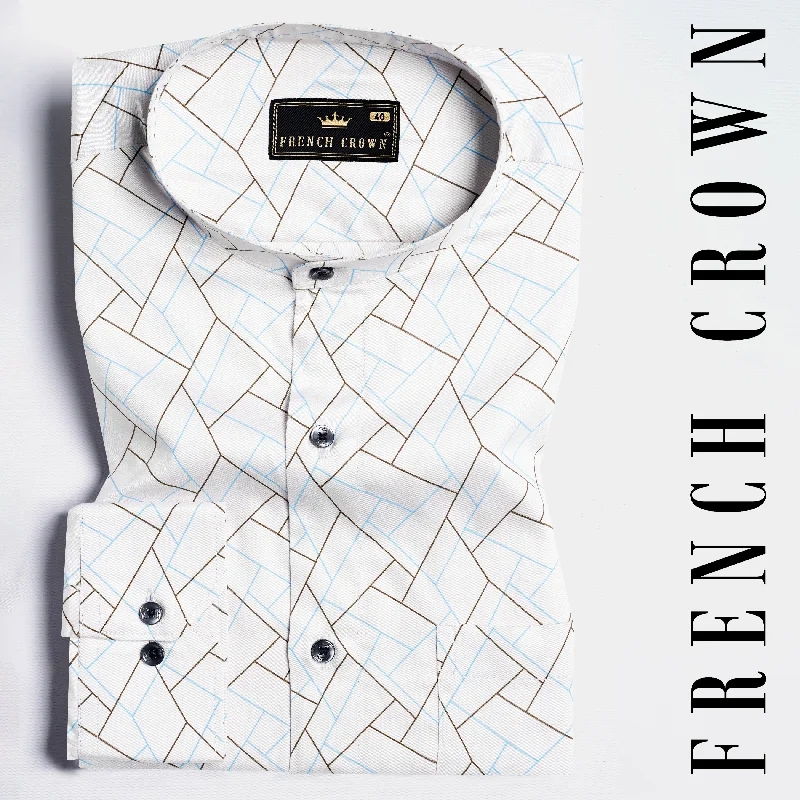 Bright White with Quincy Brown and Carolina Blue Abstract Printed Subtle Sheen Super Soft Premium Cotton Shirt