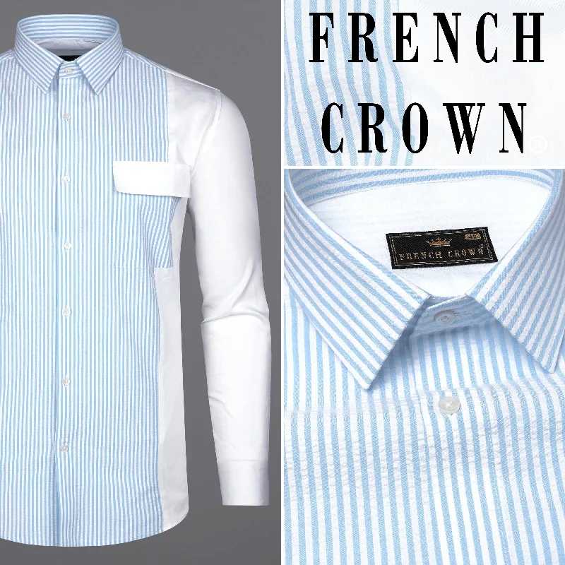 Casper Blue and White Pinstriped  Premium Cotton Designer Shirt