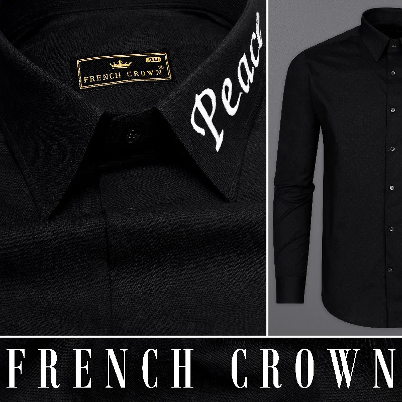 Jade Black Peace Embroidered Royal Oxford Designer Shirt